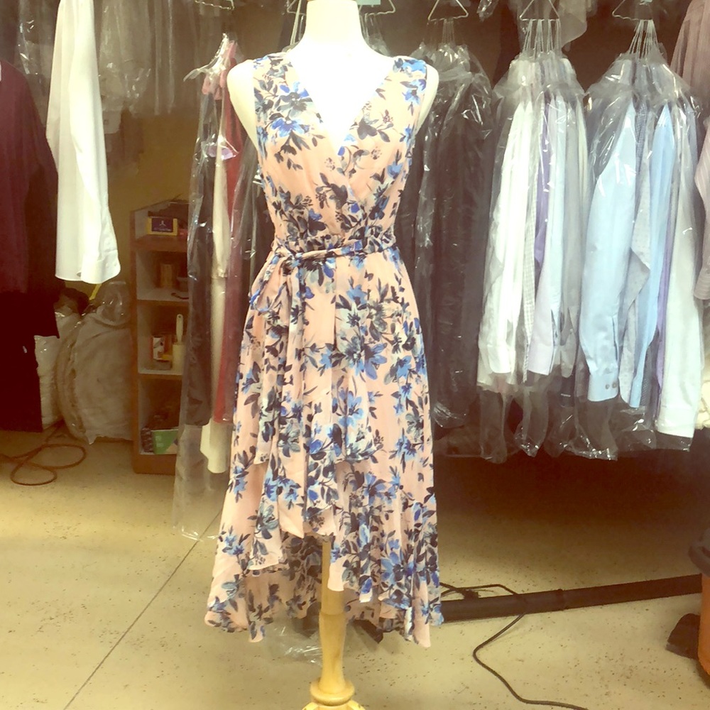 Eliza J wrap around dress with hidden zipper.